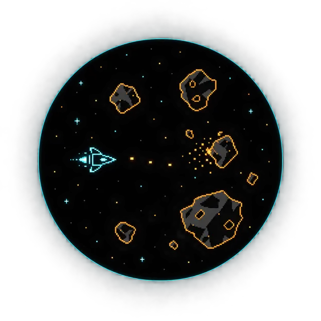 Illustration of ForgeUI MicroAsteroids ESP32 round display project