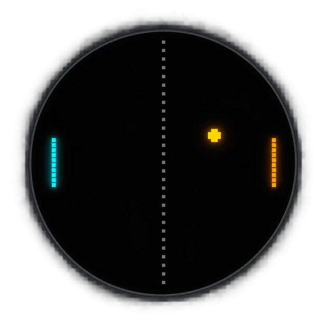 Illustration of ForgeUI MicroPong embedded game on a round display