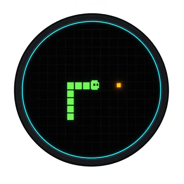 Illustration of ForgeUI MicroSnake on an ESP32-S3 GC9A01 round display